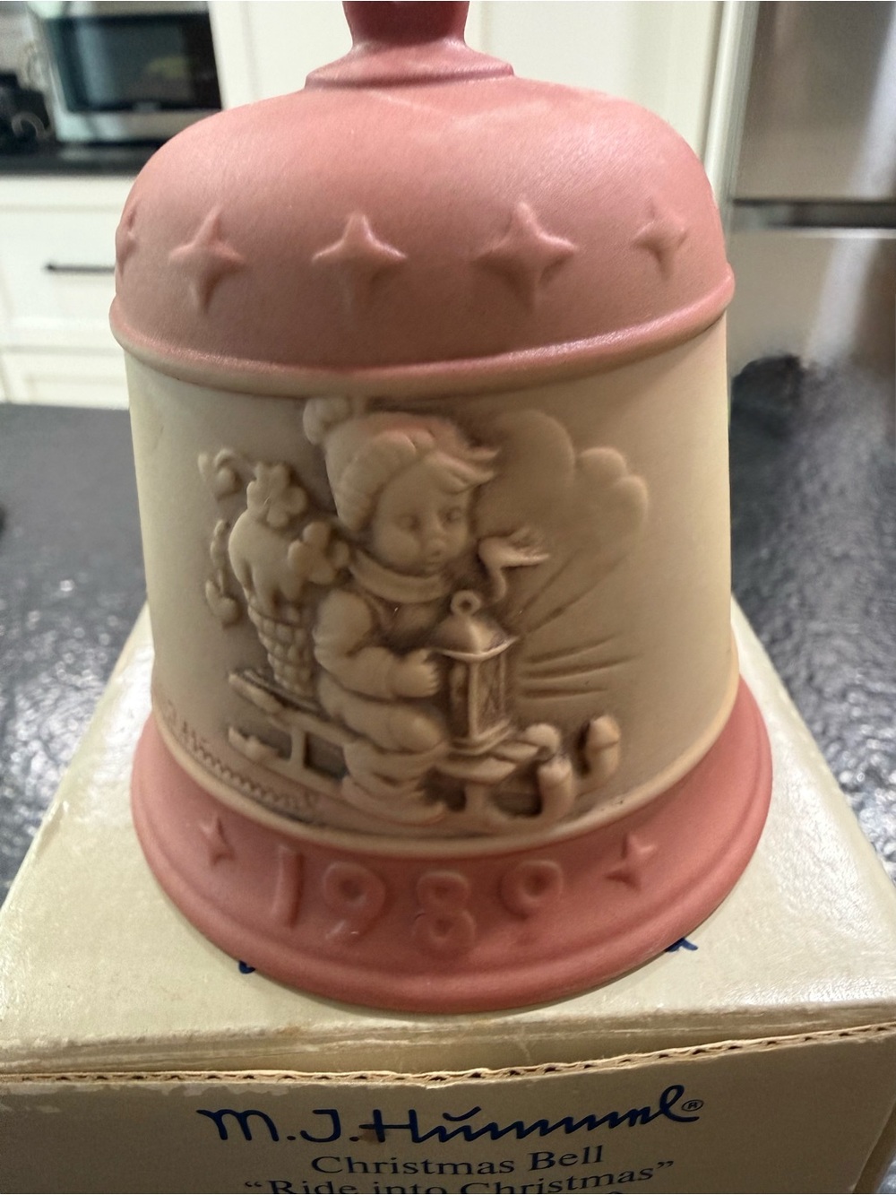 1989 Goebel M.J. Hummel “Ride Into Christmas” First Edition Porcelain Bell w/ Bo